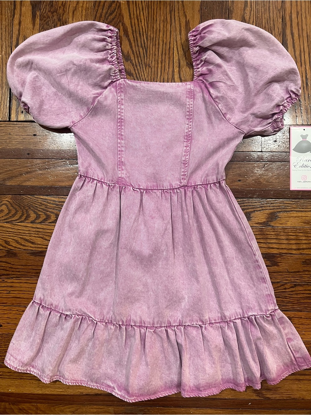 Rare Editions Pink Puff-Sleeve Cotton Dress with Ruffle Hem